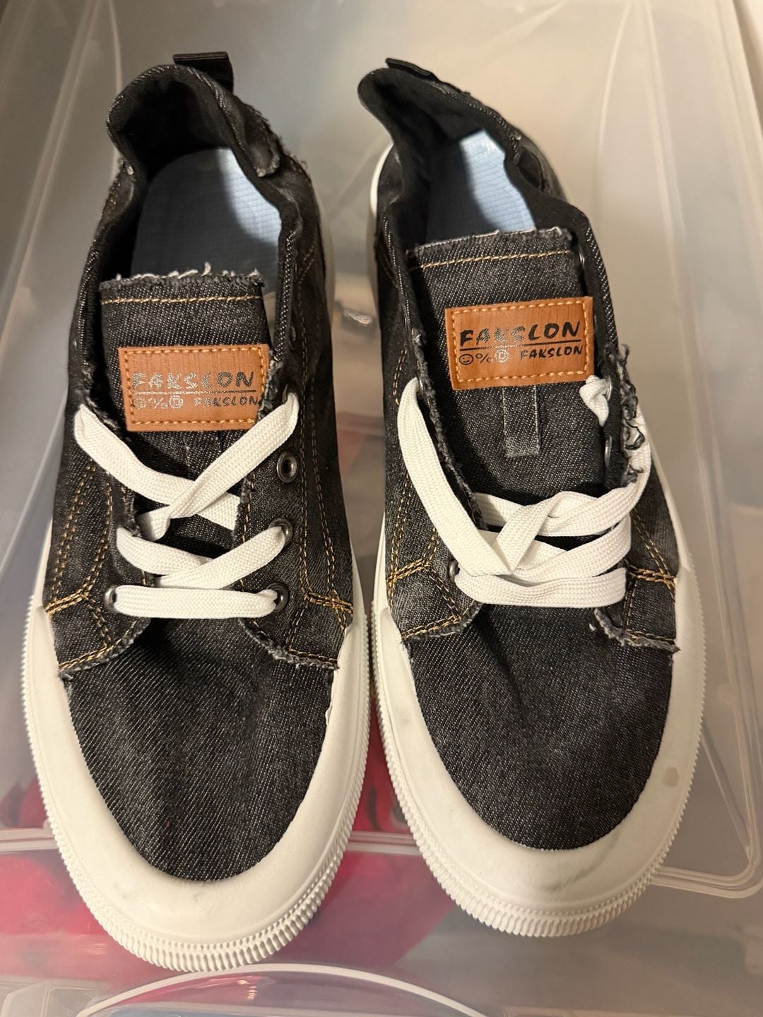 Faksclon Canvas Sneakers Size 48 Black Denim Casual Platform Shoes 2