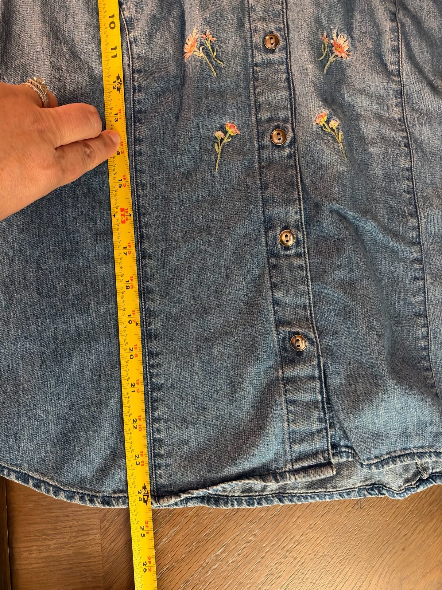 Vintage Floral Embroidered Chambray Denim Shirt 7