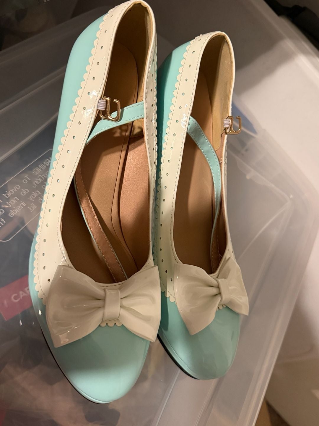 Mary Jane Pumps Size 41 Mint Green White Bow Heels 2