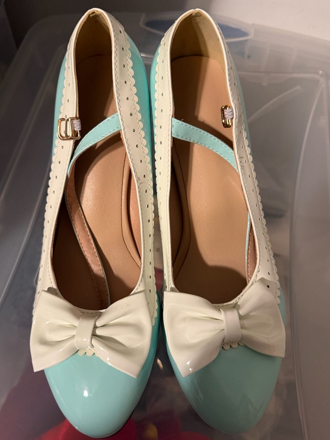 Mary Jane Pumps Size 41 Mint Green White Bow Heels 5