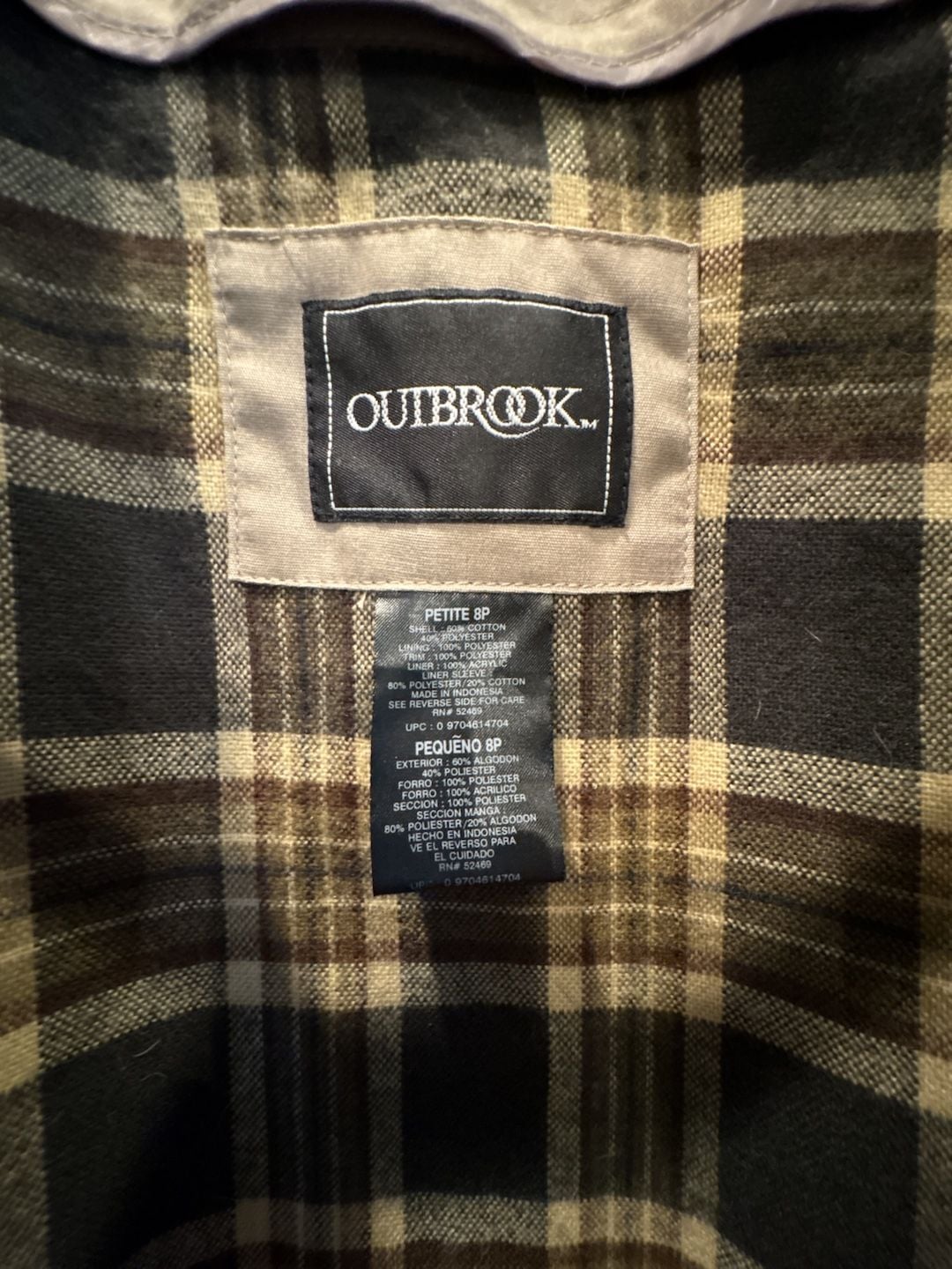Outbrook Trench Coat Size 8P Khaki Plaid Lined Suede Trim 4