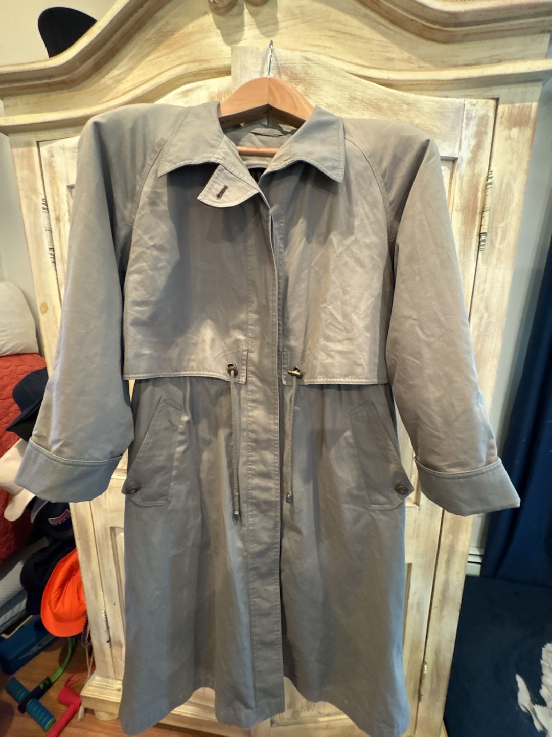 Outbrook Trench Coat Size 8P Khaki Plaid Lined Suede Trim 5