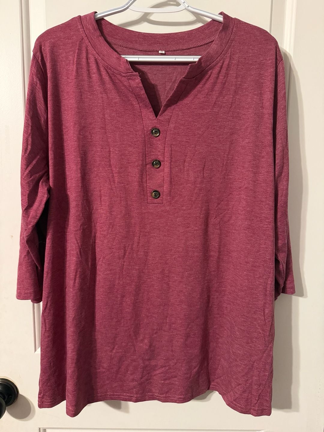 Unbranded Henley Top Size XXL Pink 3/4 Sleeve Button Accent 2