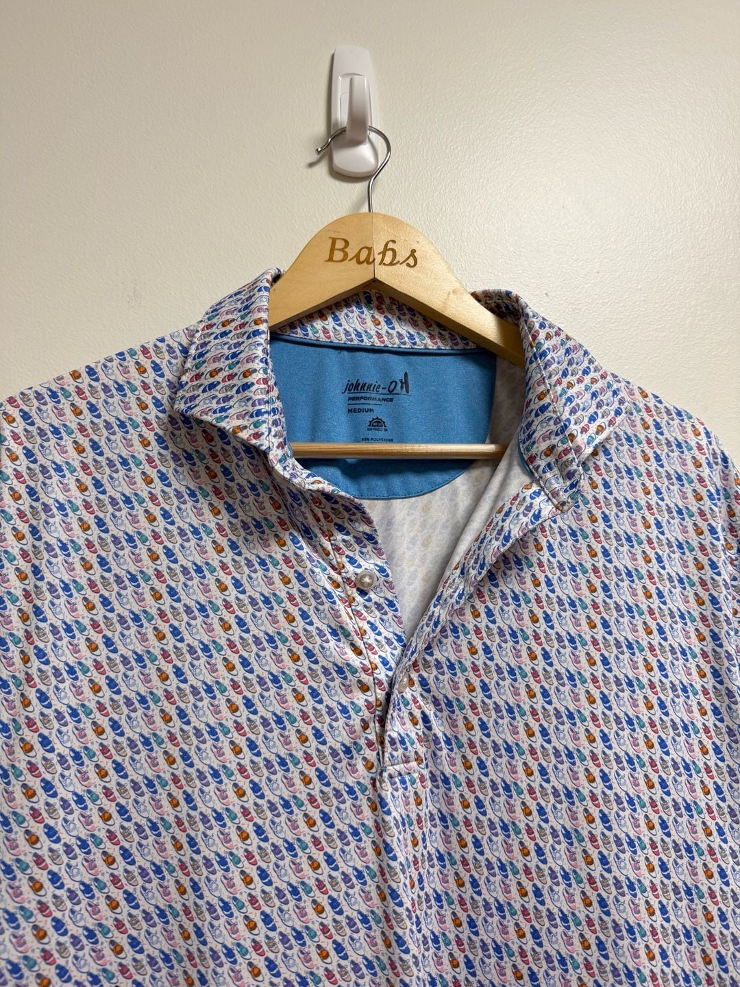 Johnnie-O Foxtrot Performance Polo Size Medium White Shoe Print 2
