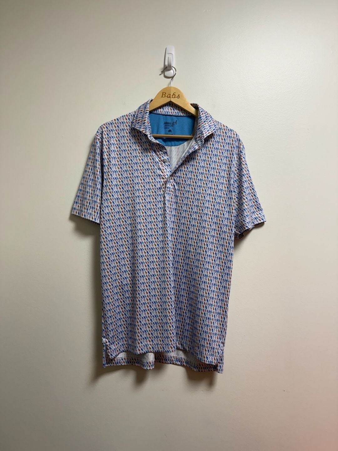 Johnnie-O Foxtrot Performance Polo Size Medium White Shoe Print 3