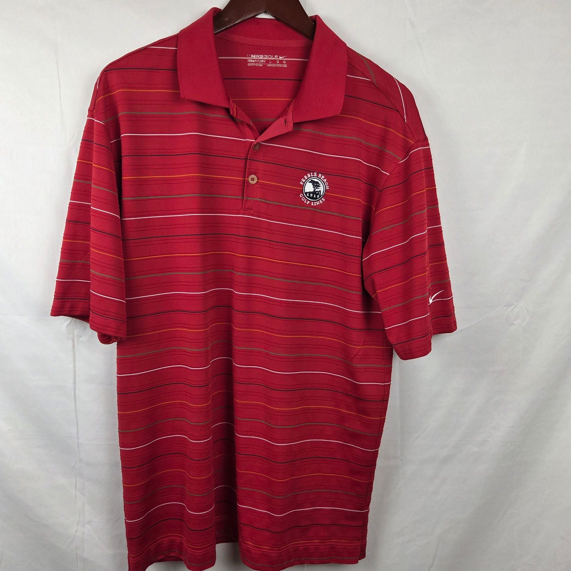 Nike Golf Pebble Beach Polo Shirt Size L Red Striped Fit Dry 2