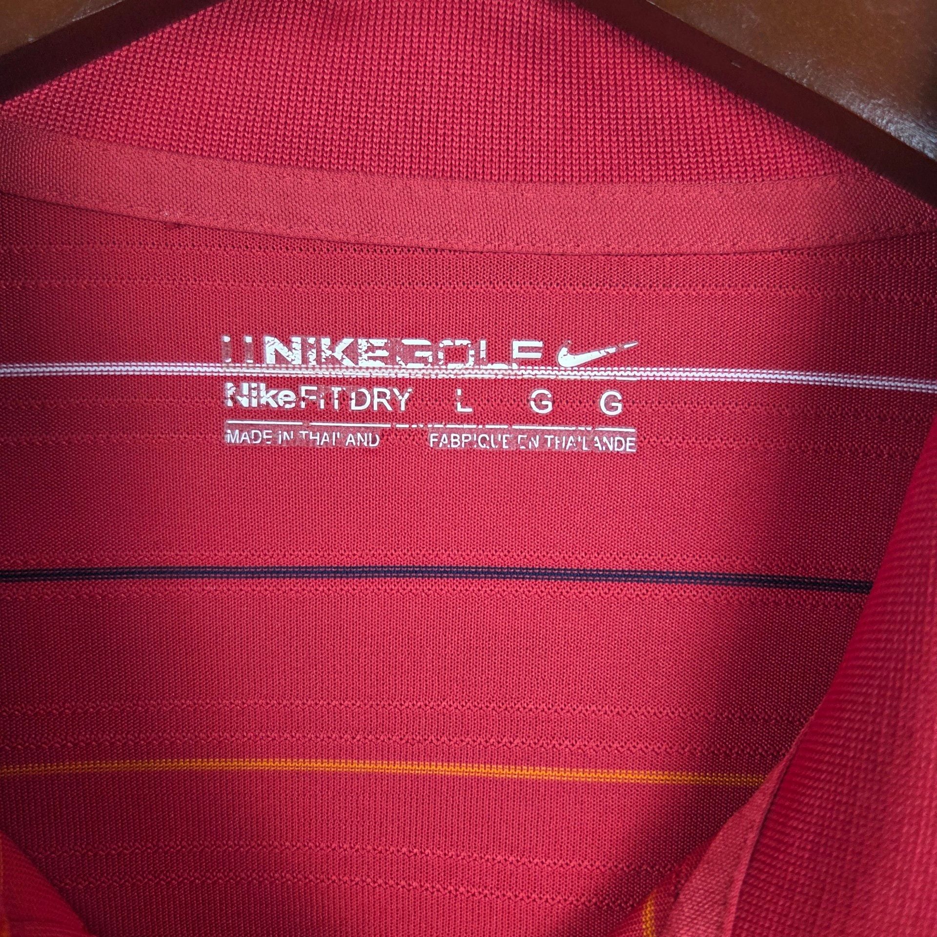 Nike Golf Pebble Beach Polo Shirt Size L Red Striped Fit Dry 3