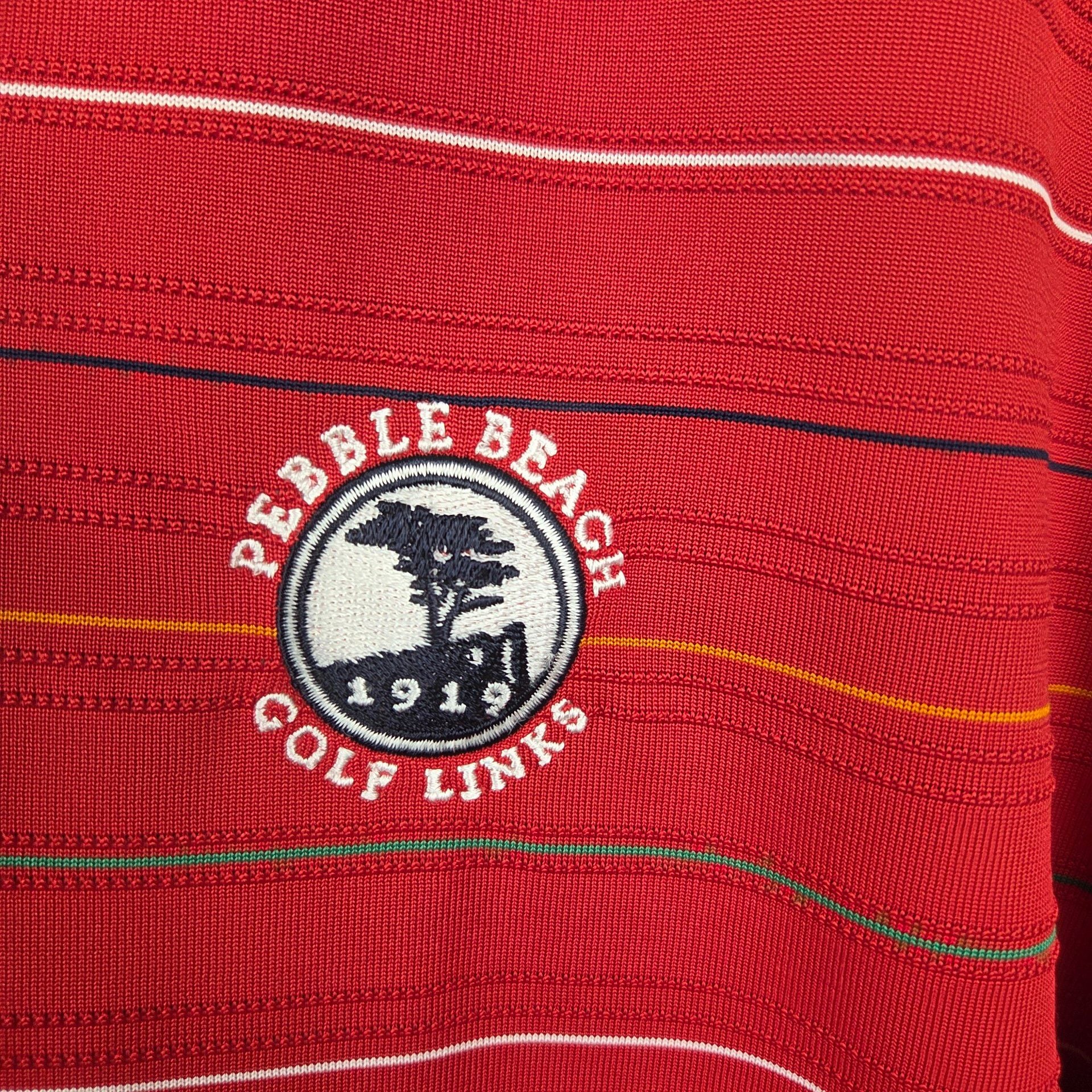 Nike Golf Pebble Beach Polo Shirt Size L Red Striped Fit Dry 4
