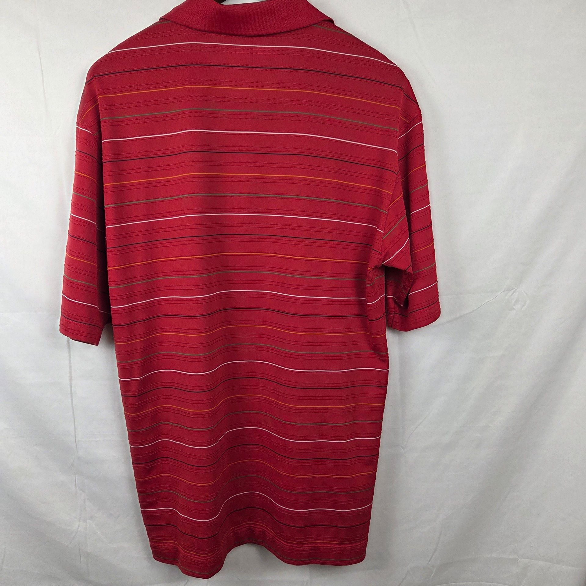 Nike Golf Pebble Beach Polo Shirt Size L Red Striped Fit Dry 6