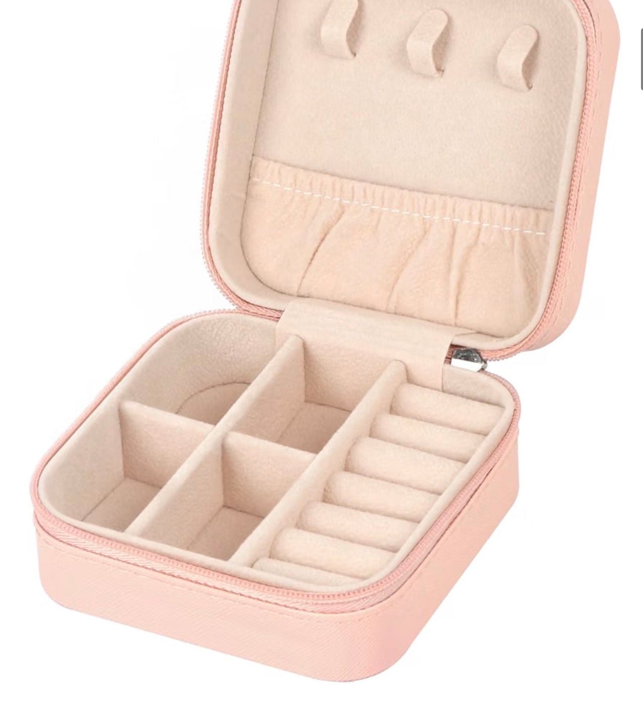 Portable Mini Travel PU Leather Jewelry Storage Box Pink 3