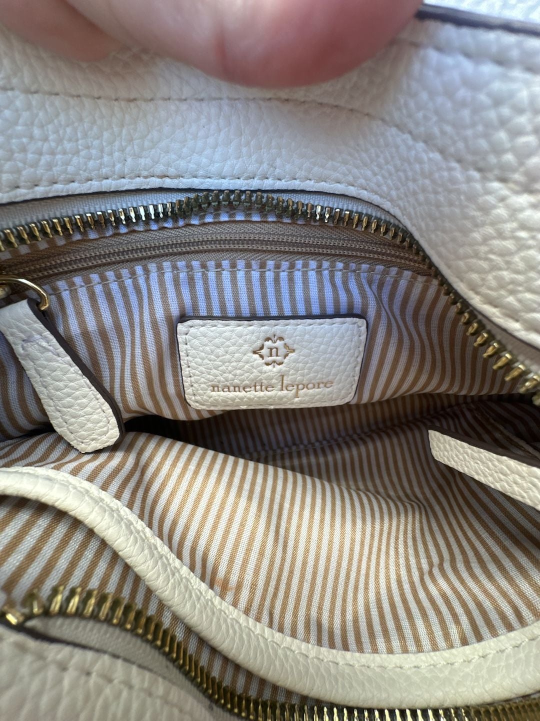Nanette Lepore Shoulder Bag Beige Rattan Straw White Faux Leather 6