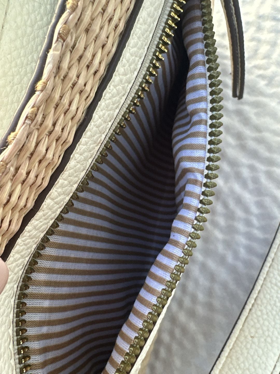 Nanette Lepore Shoulder Bag Beige Rattan Straw White Faux Leather 8