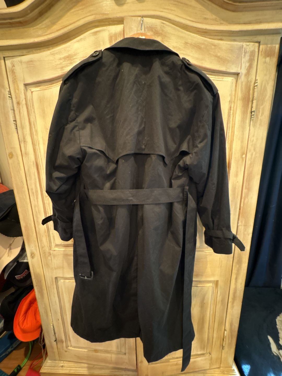 London Fog Trench Coat Size 38 Short Black Double Breasted Belted 4