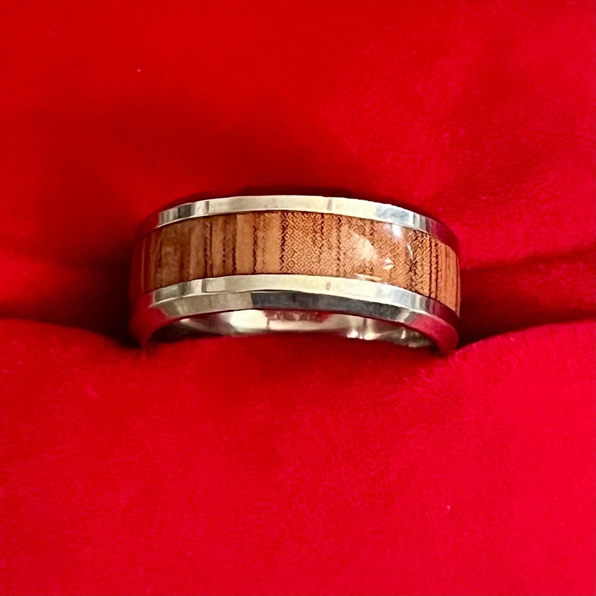 Tungsten Ashen Wood Polished Finish Titanium Steel Ring 8mm Size 6 1