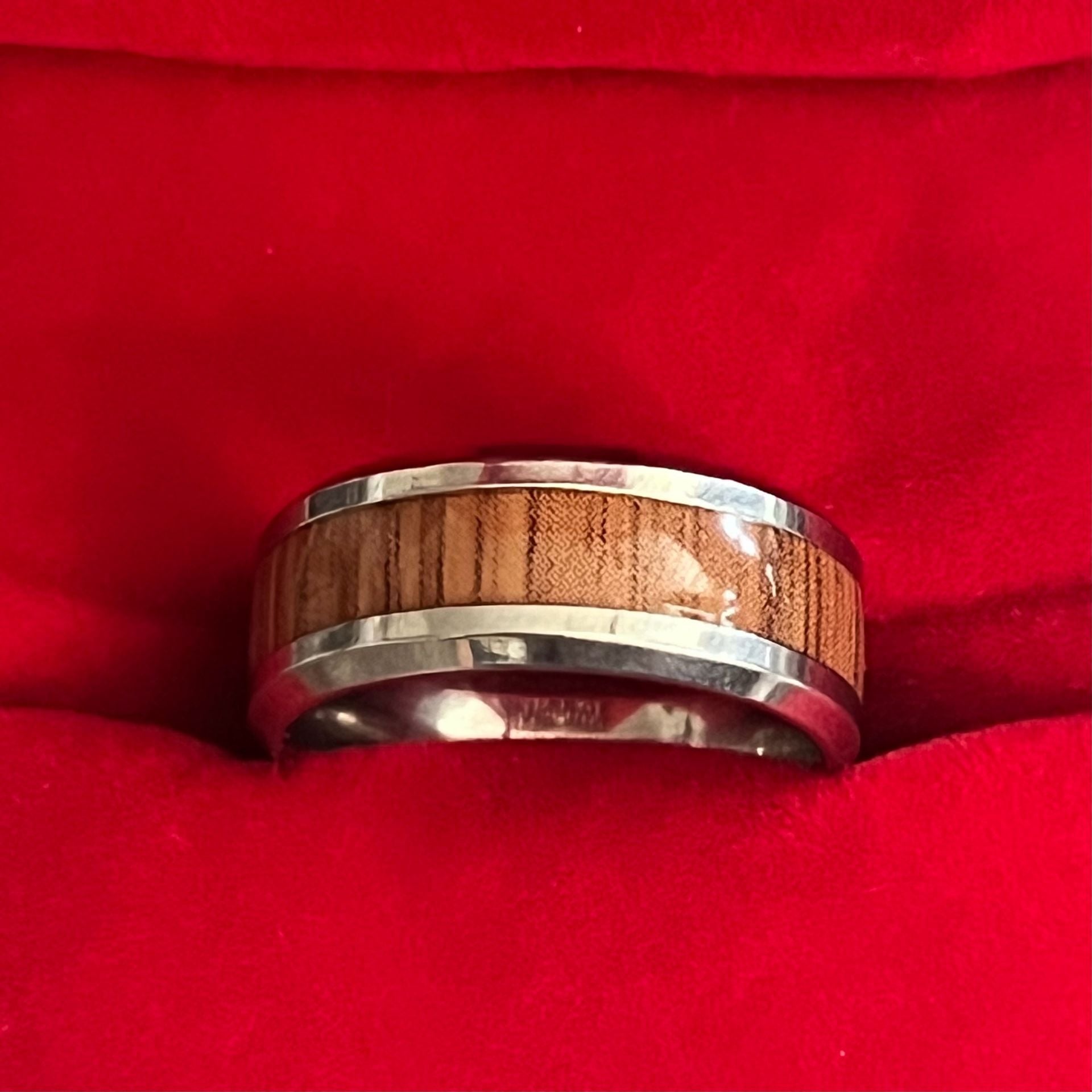 Tungsten Ashen Wood Polished Finish Titanium Steel Ring 8mm Size 6 2