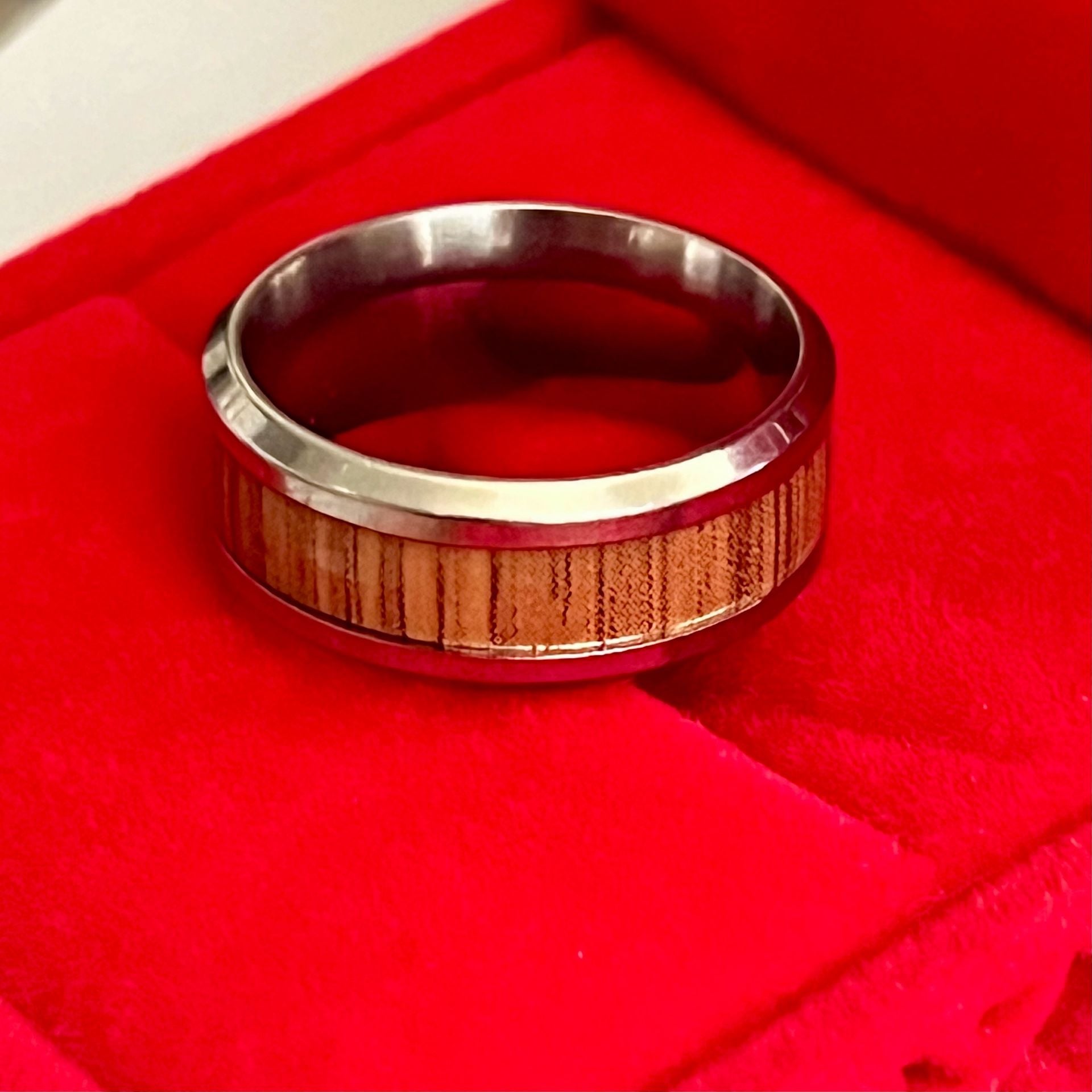 Tungsten Ashen Wood Polished Finish Titanium Steel Ring 8mm Size 6 3