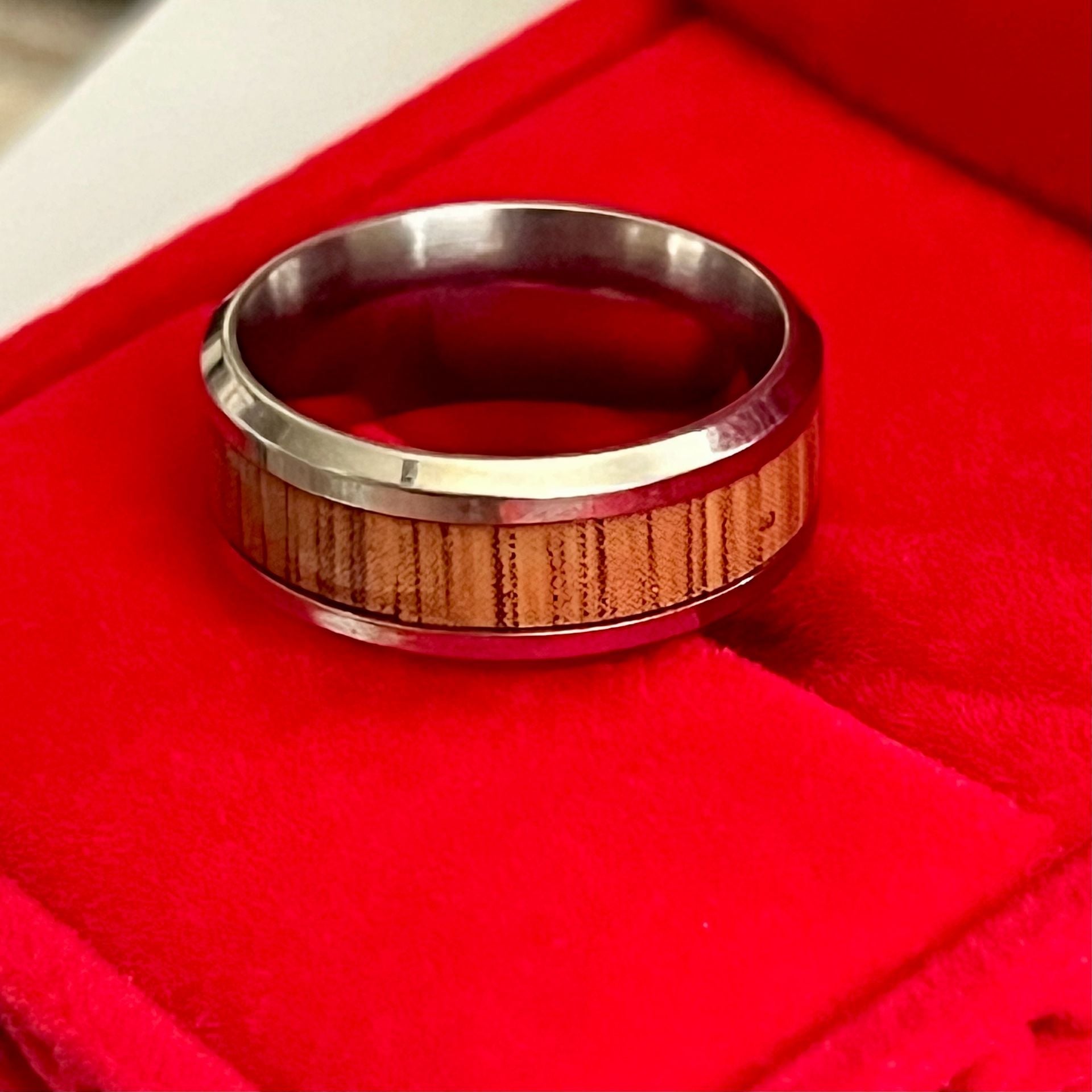 Tungsten Ashen Wood Polished Finish Titanium Steel Ring 8mm Size 6 4