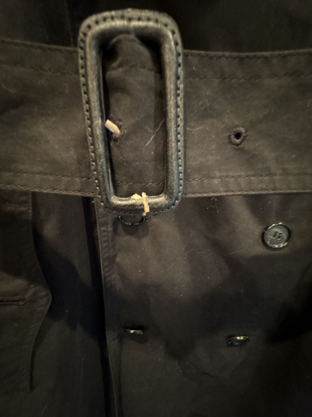 London Fog Trench Coat Size 38 Short Black Double Breasted Belted 7