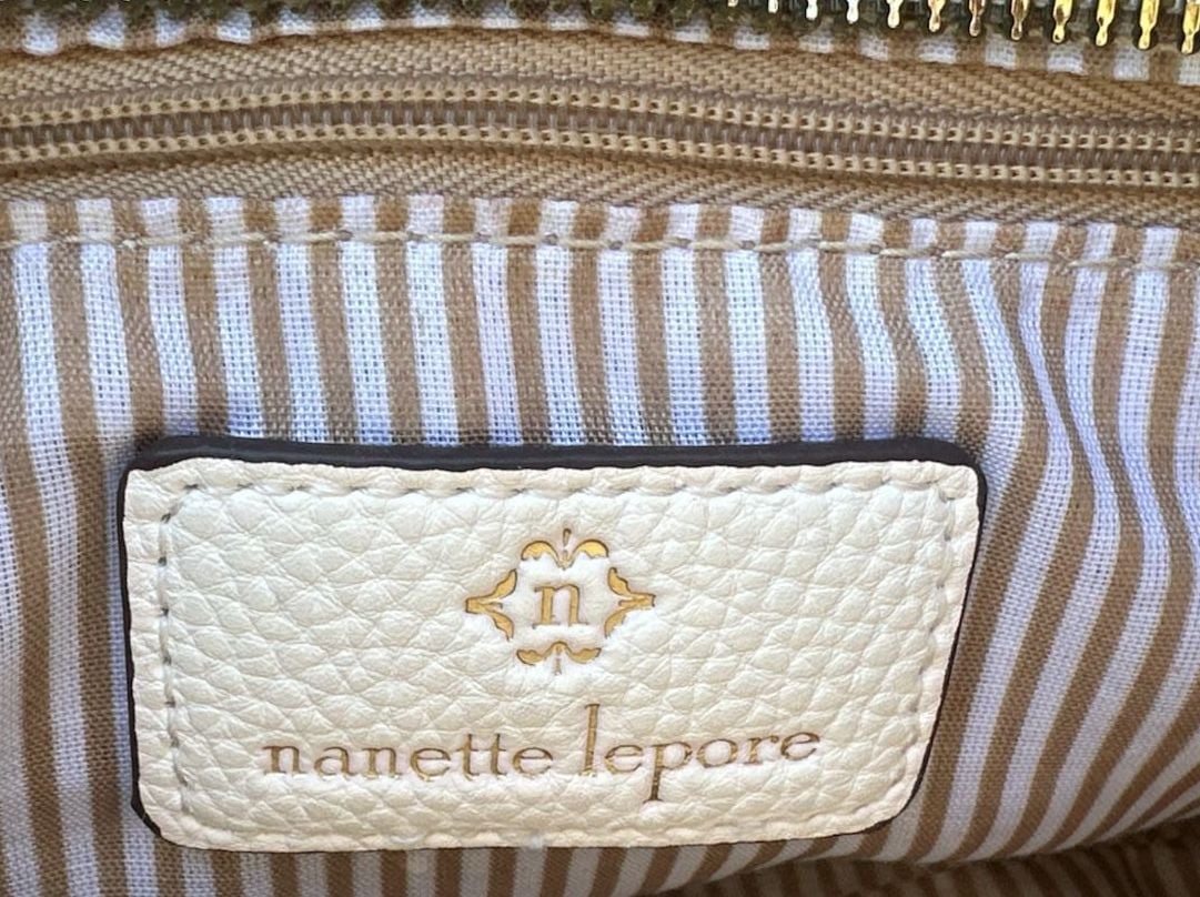 Nanette Lepore Shoulder Bag Beige Rattan Straw White Faux Leather 7