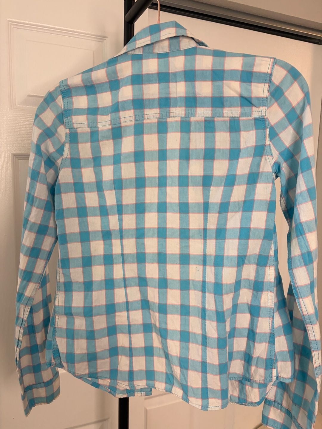 108-Hollister Plaid Long Sleeve Button Down Shirt Size XS Blue White 3