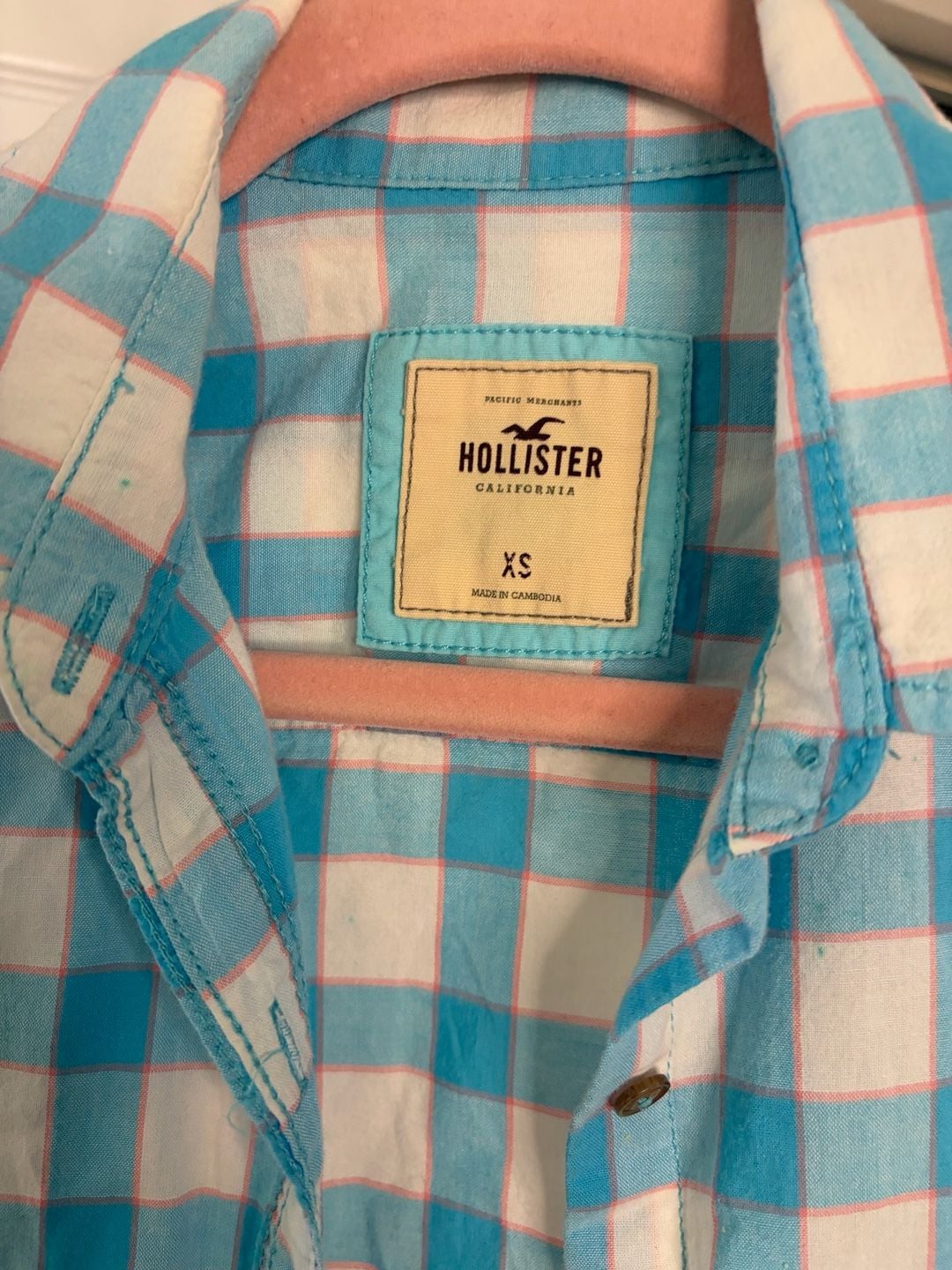 108-Hollister Plaid Long Sleeve Button Down Shirt Size XS Blue White 4