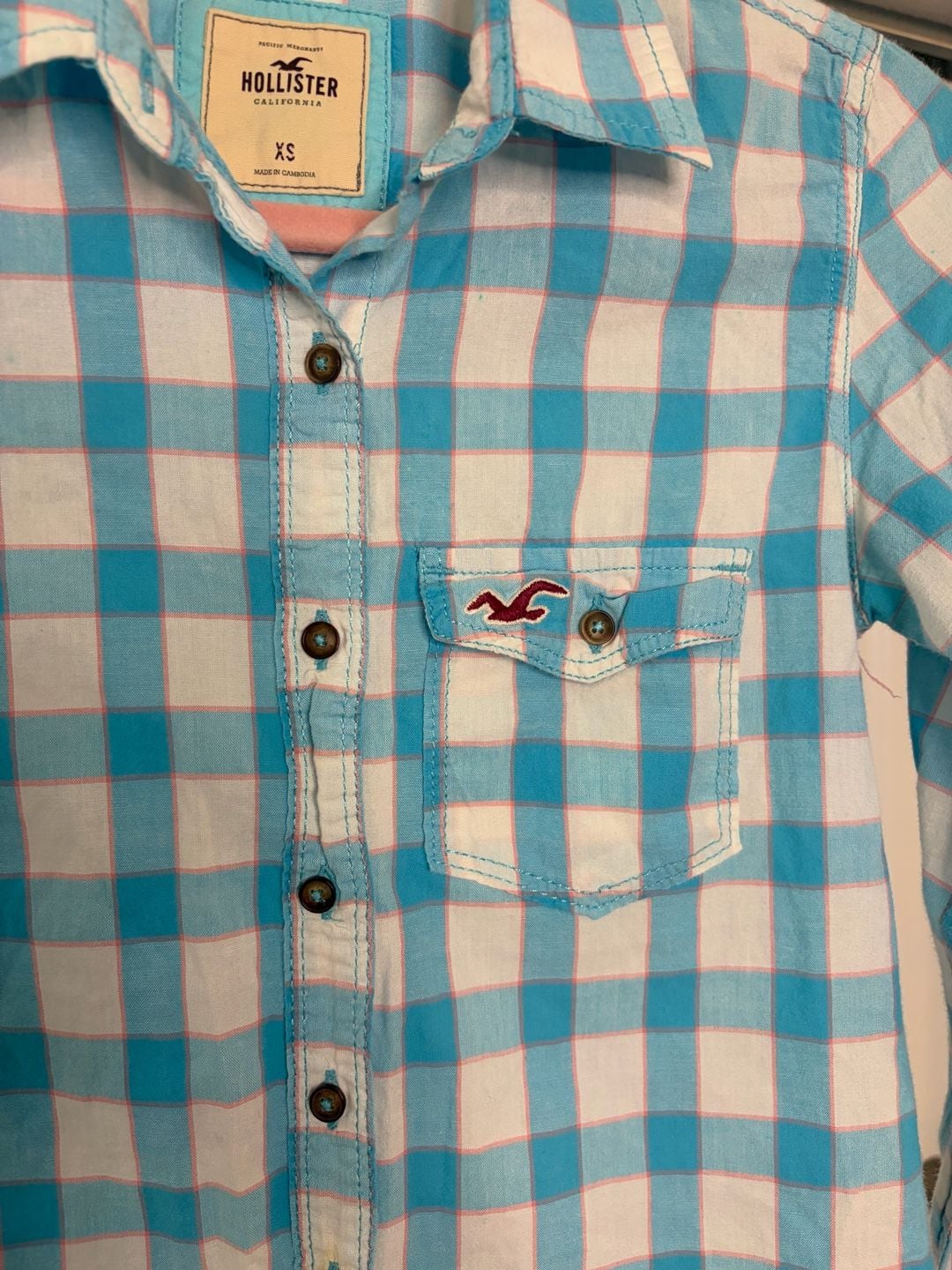 108-Hollister Plaid Long Sleeve Button Down Shirt Size XS Blue White 5