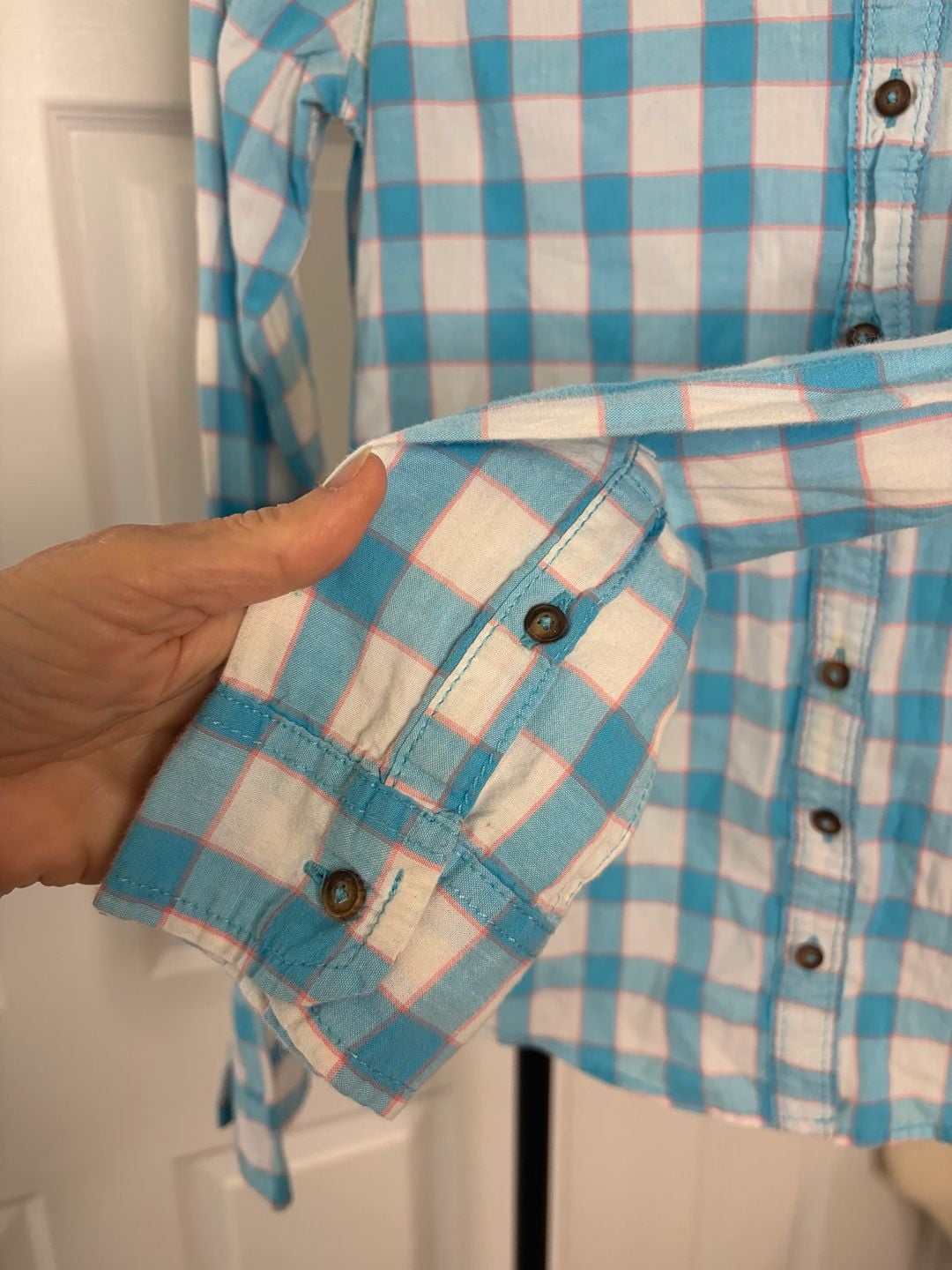 108-Hollister Plaid Long Sleeve Button Down Shirt Size XS Blue White 6