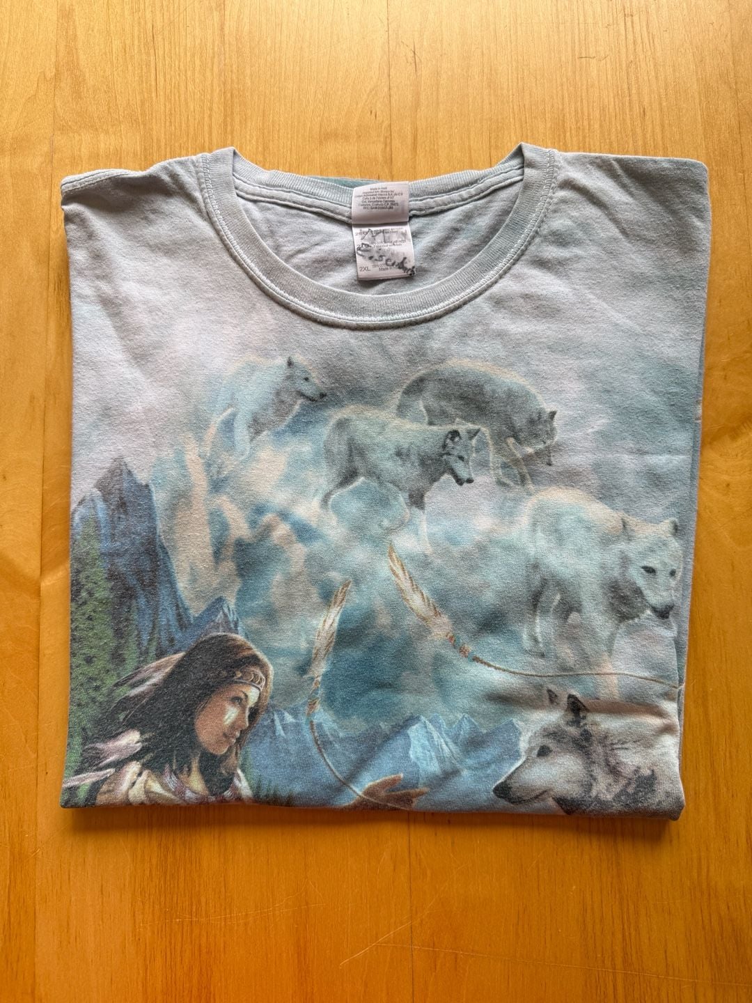 Gildan The Mountain Graphic T-Shirt Size 2XL Native American Wolf Art 2