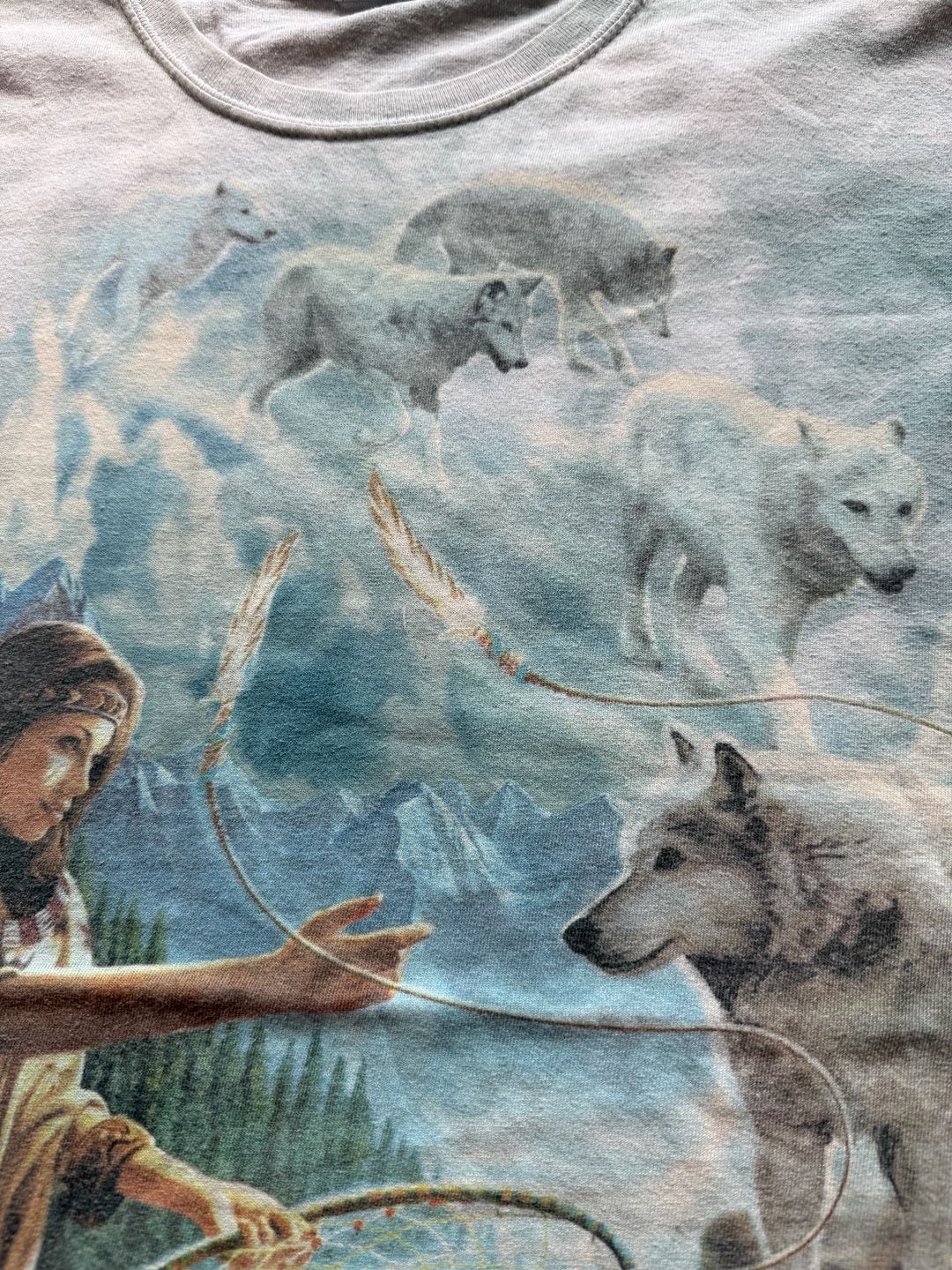 Gildan The Mountain Graphic T-Shirt Size 2XL Native American Wolf Art 10