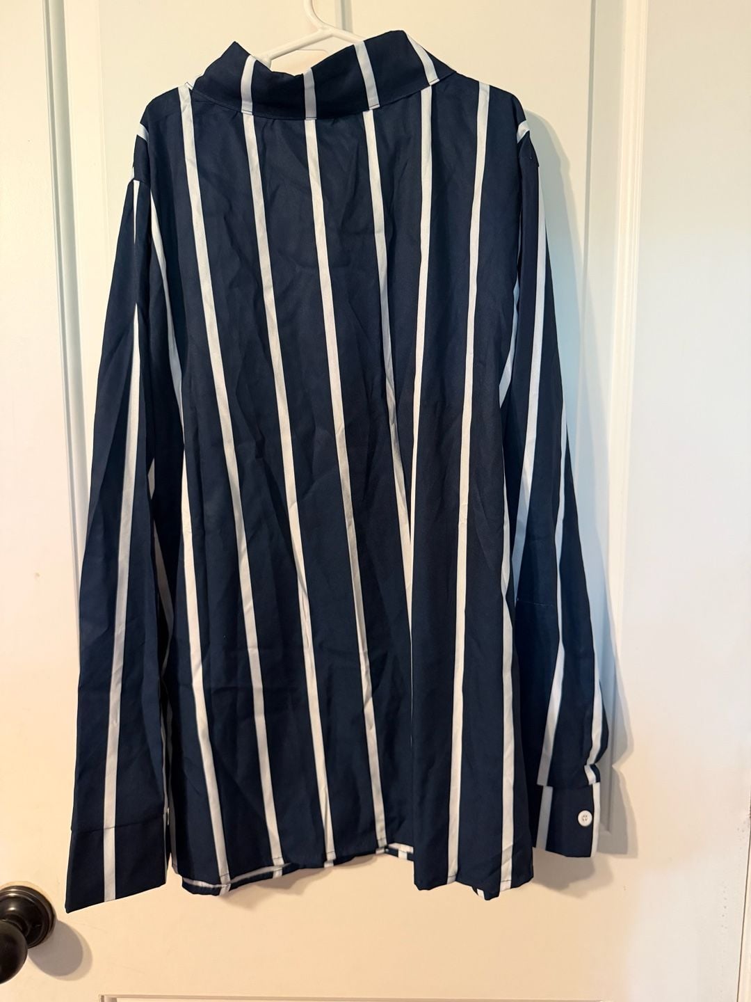 Blue and White Striped Button Down Shirt and Pants Set 2