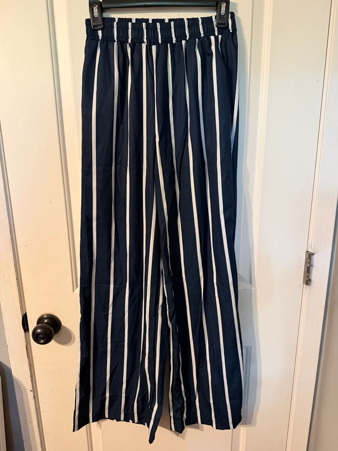 Blue and White Striped Button Down Shirt and Pants Set 3