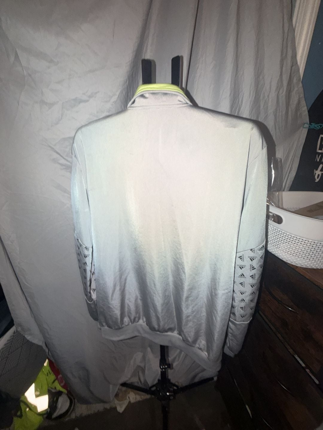 Adidas Track Jacket Size XL Silver Neon Green Full Zip 5