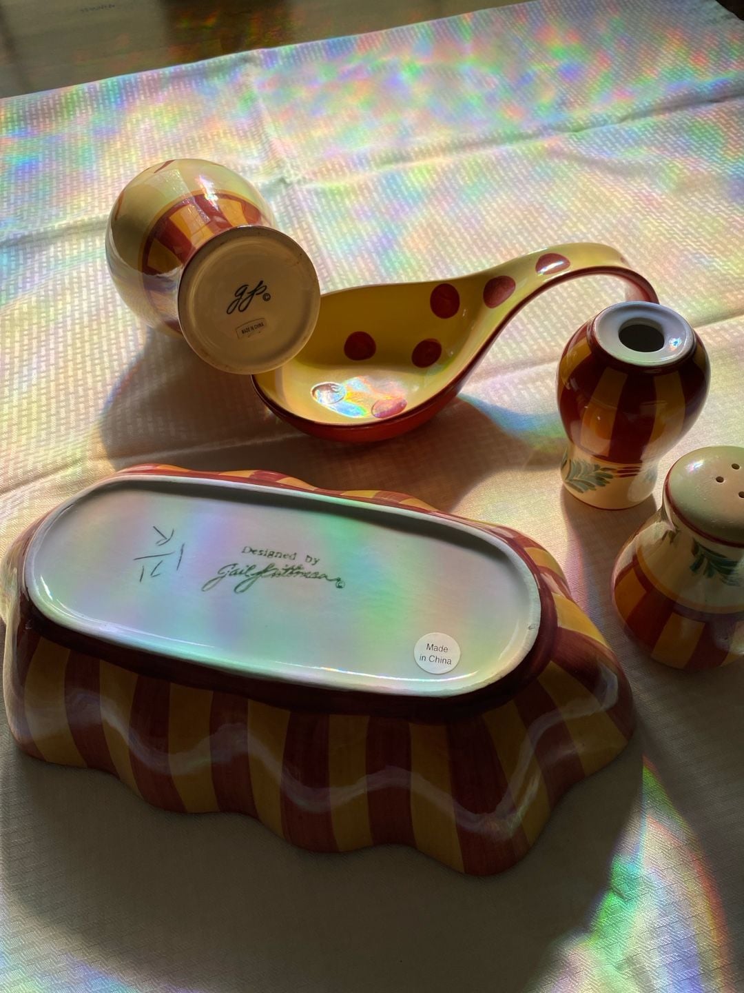 Gail Pittman Siena Tray Salt Pepper Oil Cruet Spoon Rest Set 2