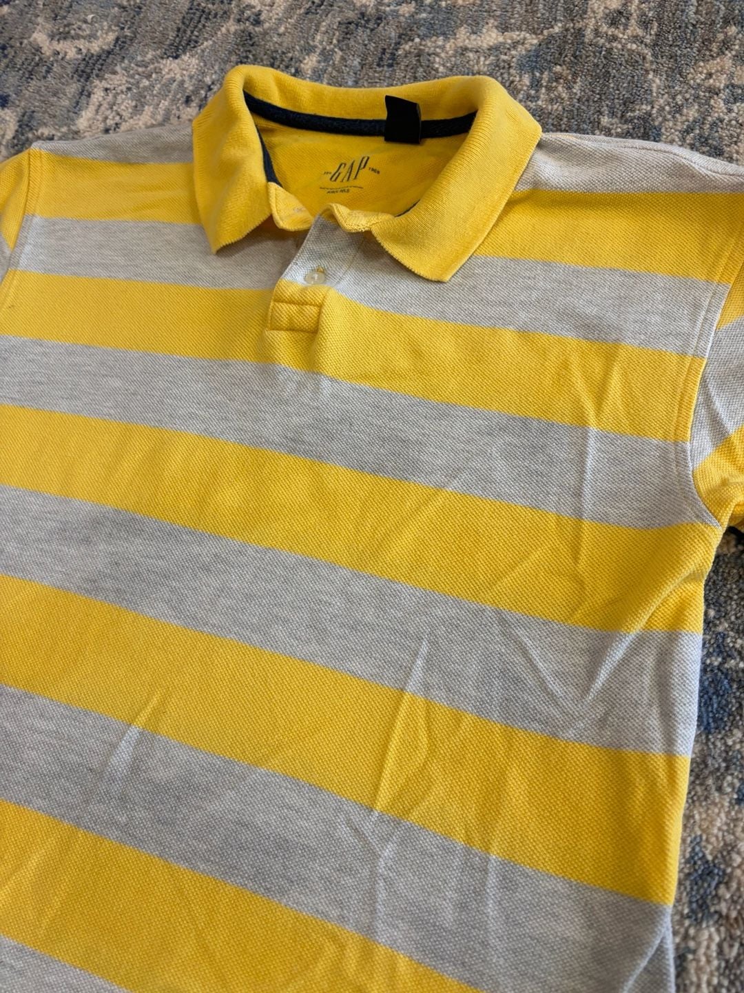 Gap Pique Polo Size YM (7-8) Yellow Gray Striped 3
