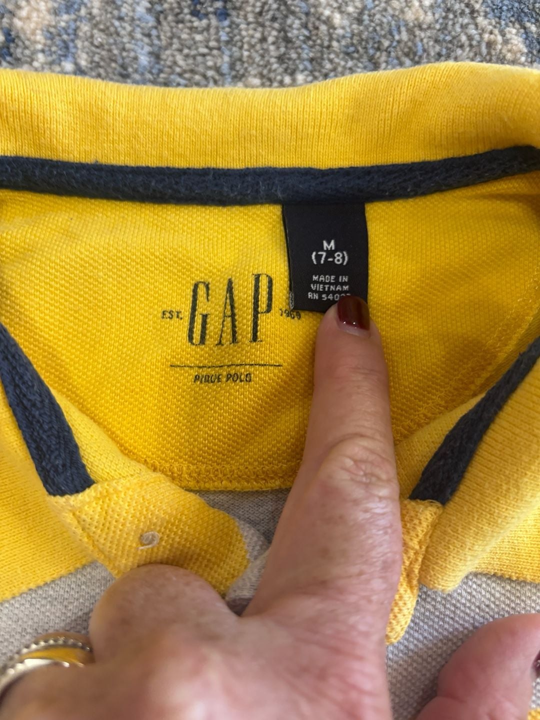 Gap Pique Polo Size YM (7-8) Yellow Gray Striped 4