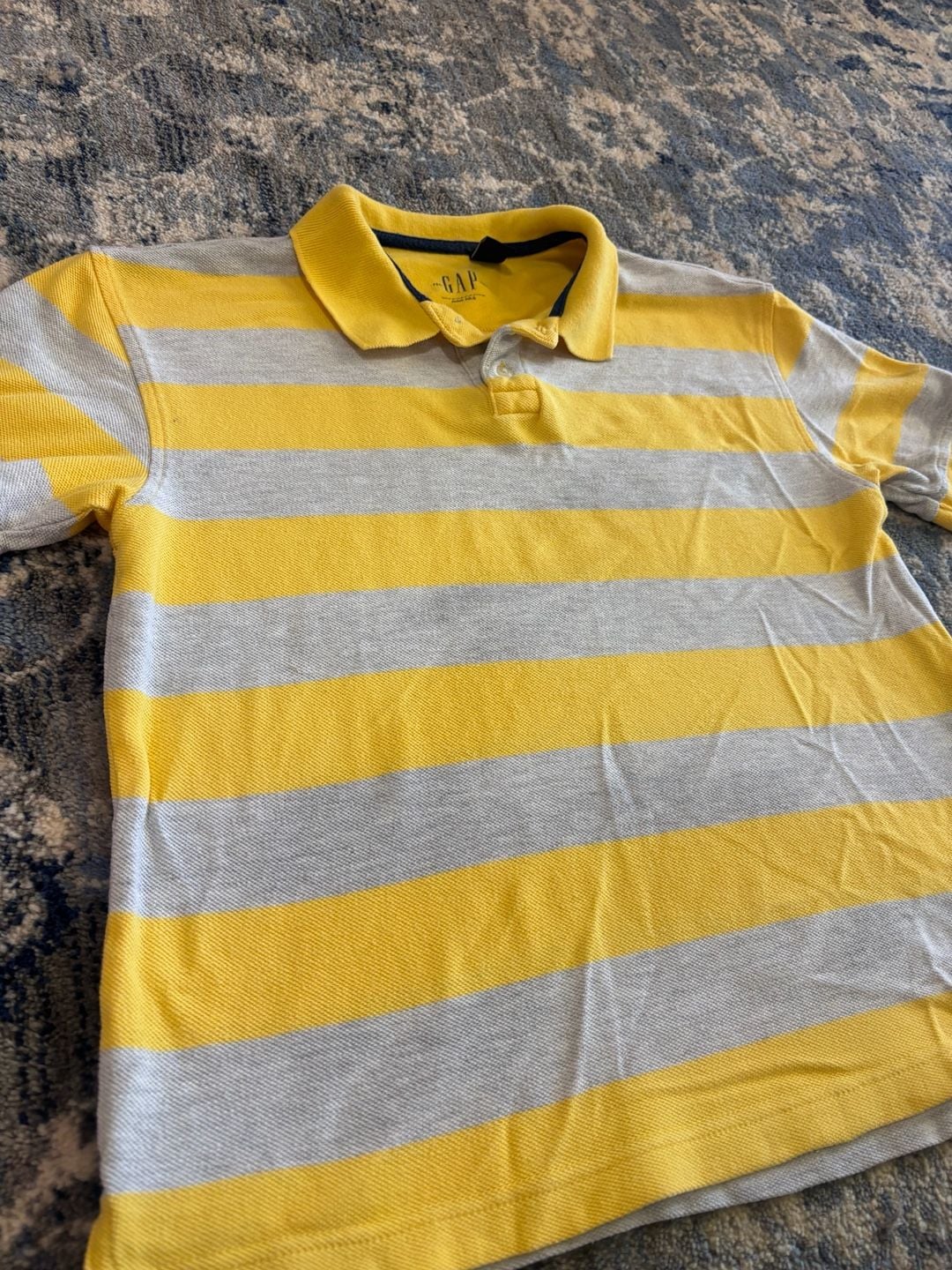 Gap Pique Polo Size YM (7-8) Yellow Gray Striped 6