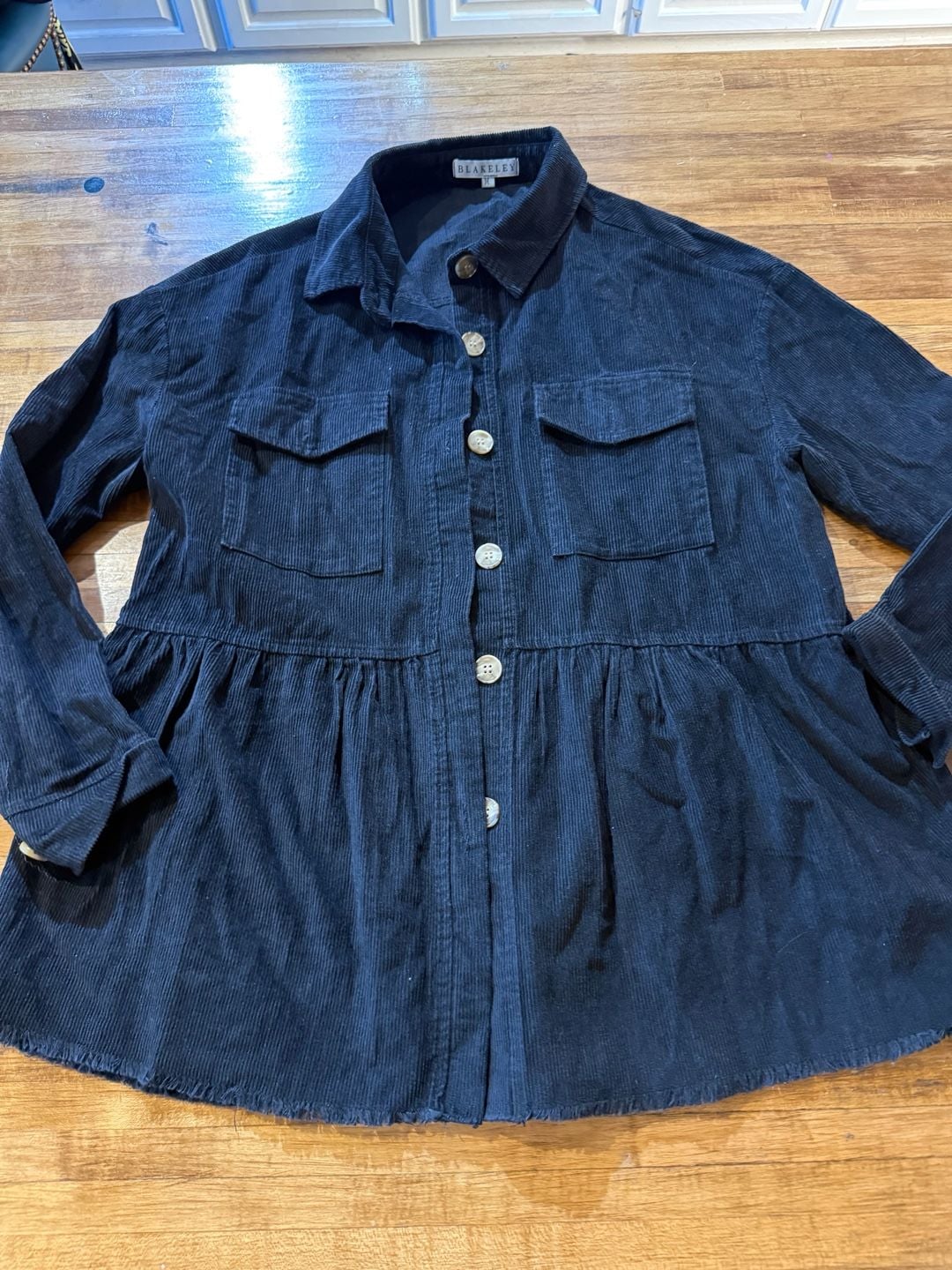 Blakeley Corduroy Peplum Shirt Size M Black (b1) 4