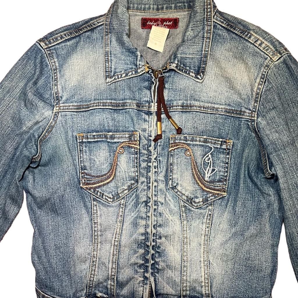 Baby Phat Denim Jacket Size M Blue Zip Up Crop 9