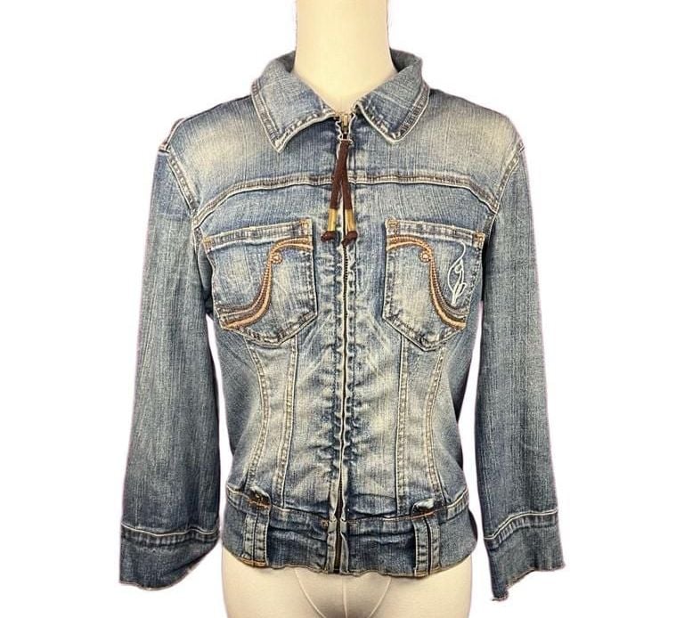 Baby Phat Denim Jacket Size M Blue Zip Up Crop 6