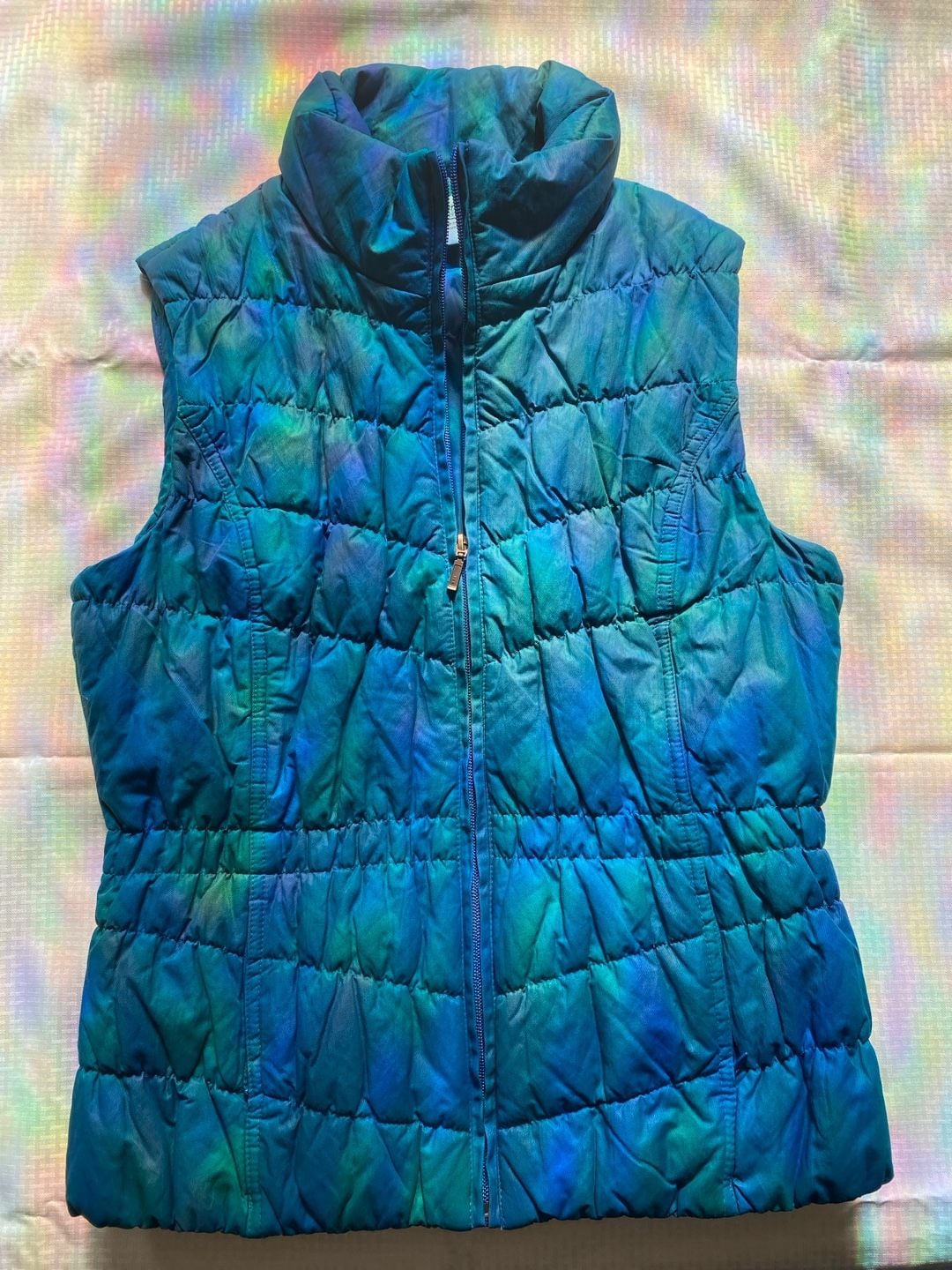 Coldwater Creek Quilted Puffer Vest Size S 8 Blue Green Iridescent Full Zip 2