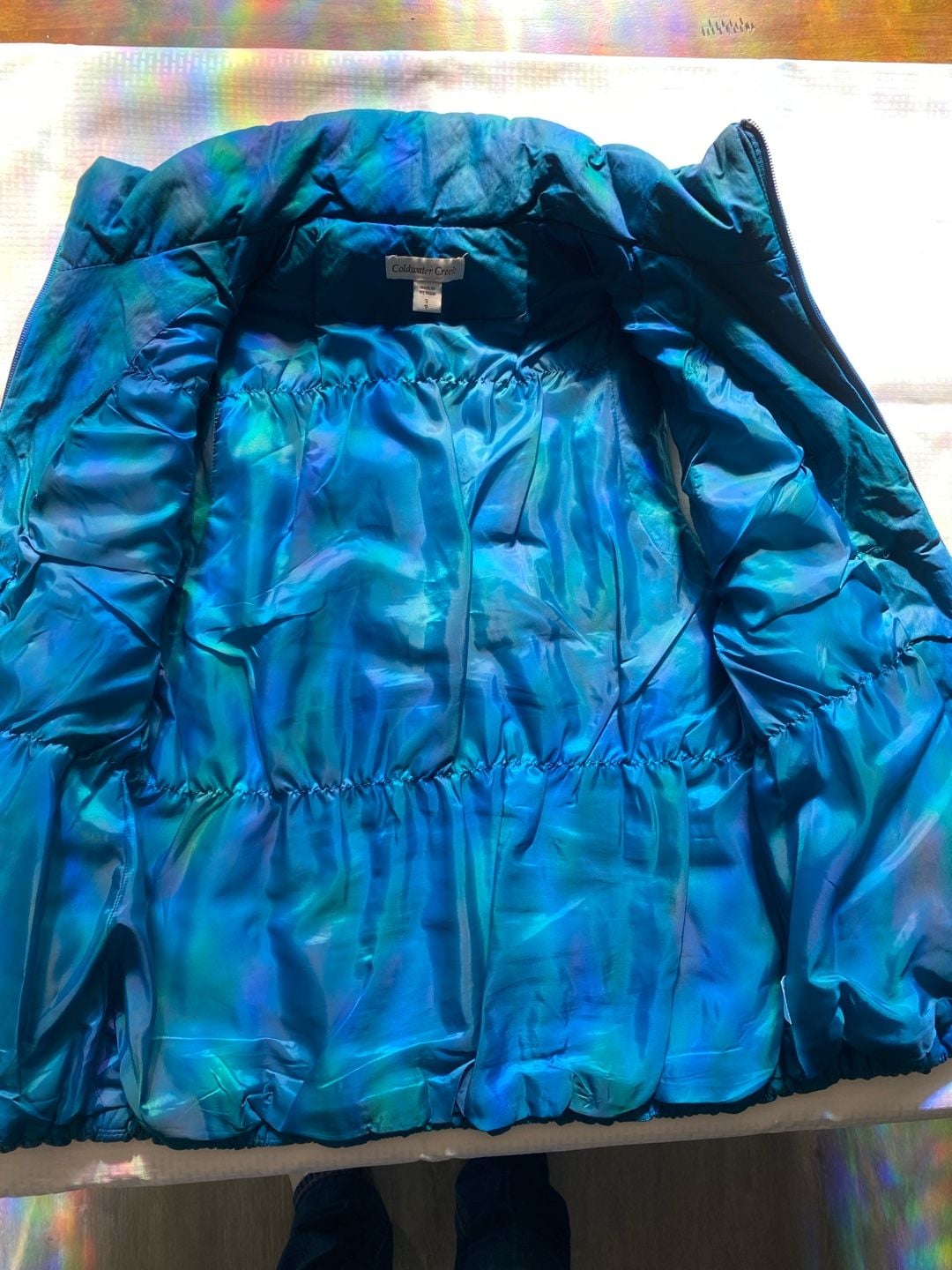 Coldwater Creek Quilted Puffer Vest Size S 8 Blue Green Iridescent Full Zip 4