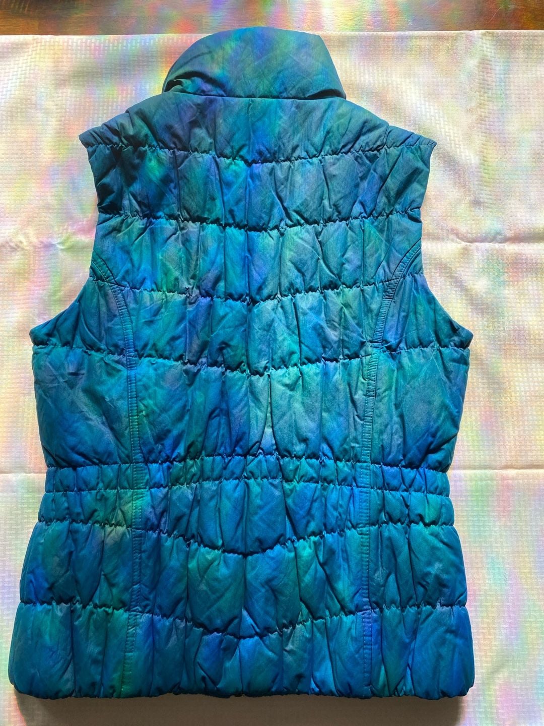 Coldwater Creek Quilted Puffer Vest Size S 8 Blue Green Iridescent Full Zip 5