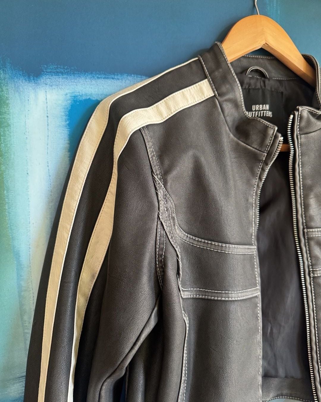 Urban Outfitters Moto Jacket Size S-P Black Faux Leather Racer 3