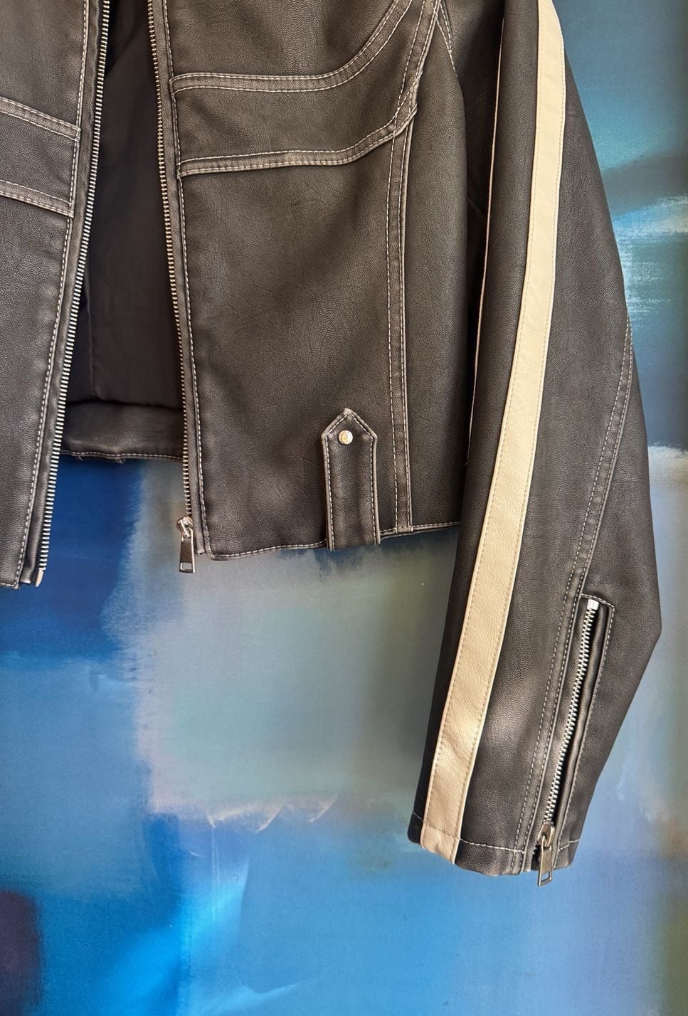 Urban Outfitters Moto Jacket Size S-P Black Faux Leather Racer 5