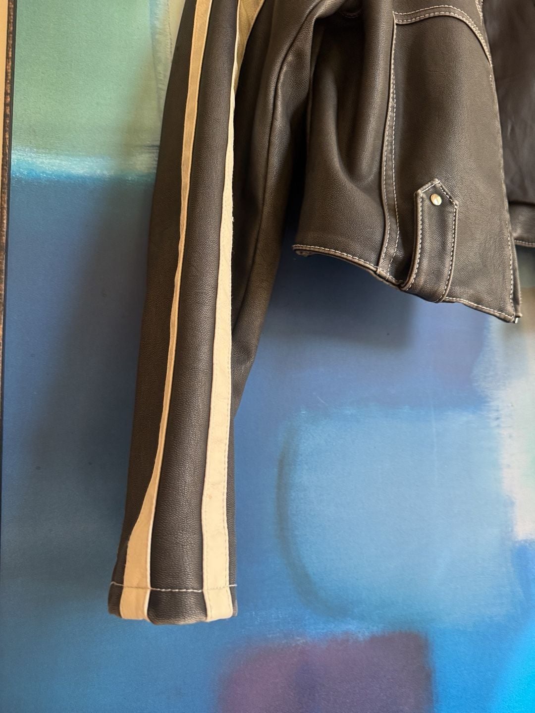 Urban Outfitters Moto Jacket Size S-P Black Faux Leather Racer 6