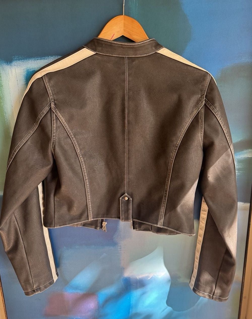Urban Outfitters Moto Jacket Size S-P Black Faux Leather Racer 7