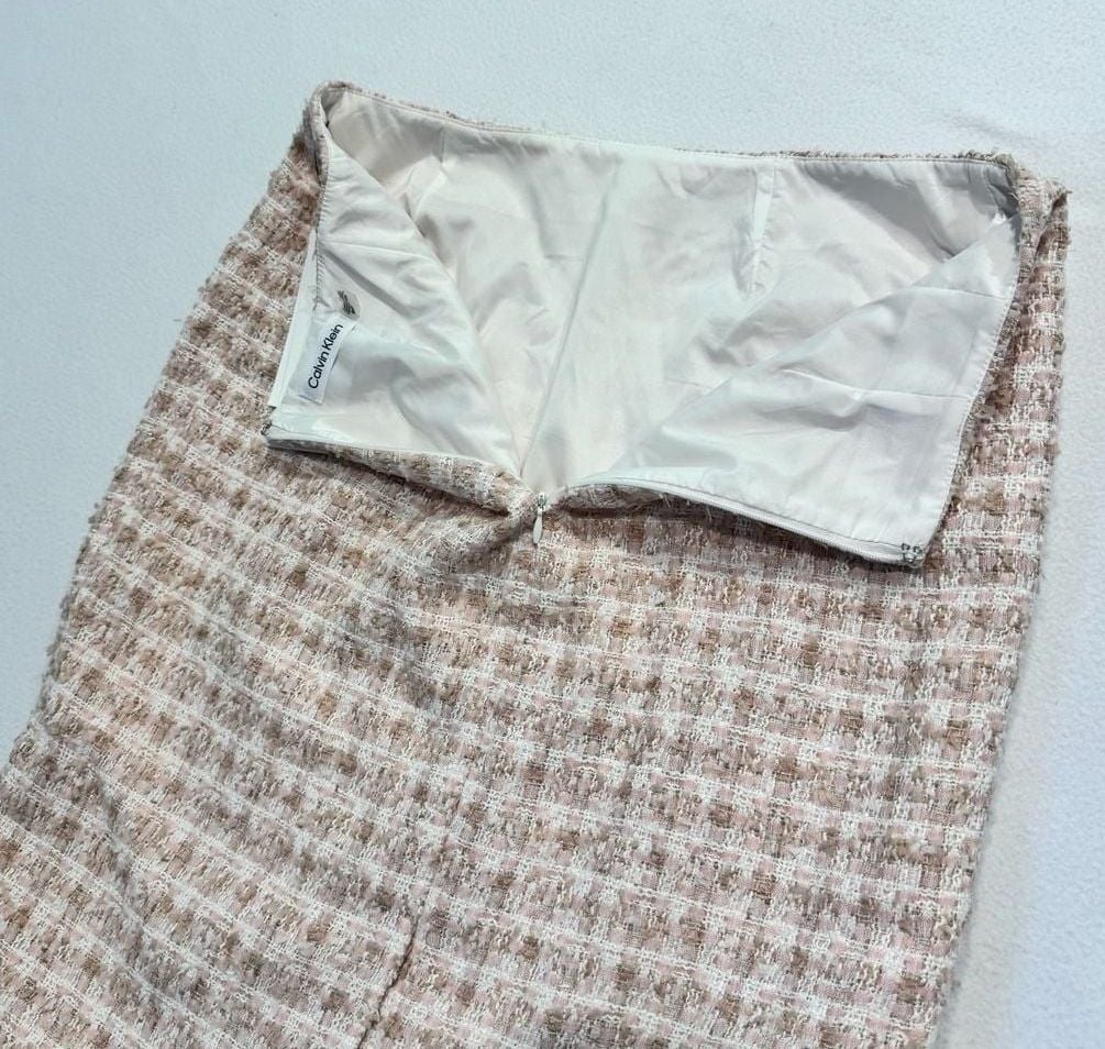 Calvin Klein Women’s 8P Pink Tweed Mini Skirt Petite NWT Frayed Hem Lined 8