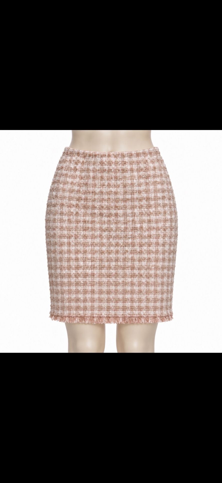 Calvin Klein Women’s 8P Pink Tweed Mini Skirt Petite NWT Frayed Hem Lined 2
