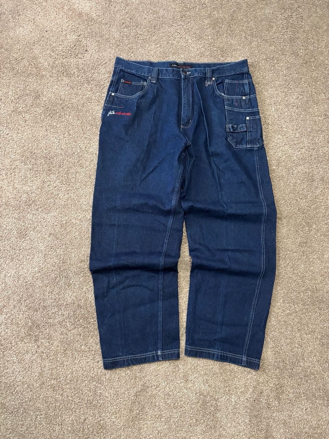 1990s Early 2000s Fubu The Collection Relaxed Jeans 42x34 Dark Wash Cargo Denim Hip Hop Pants 2