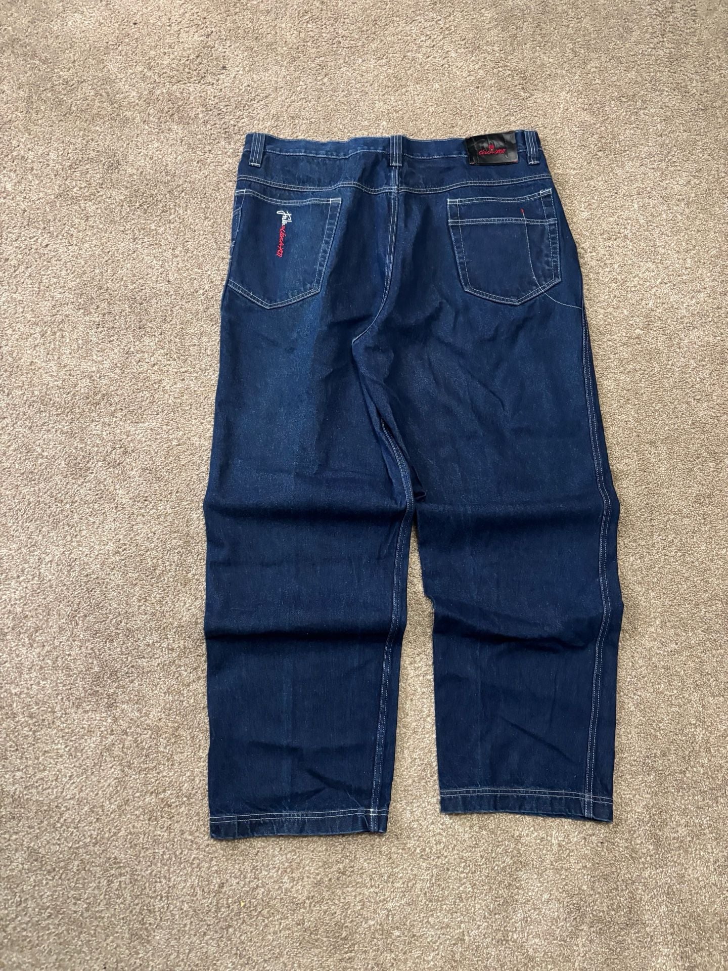 1990s Early 2000s Fubu The Collection Relaxed Jeans 42x34 Dark Wash Cargo Denim Hip Hop Pants 3